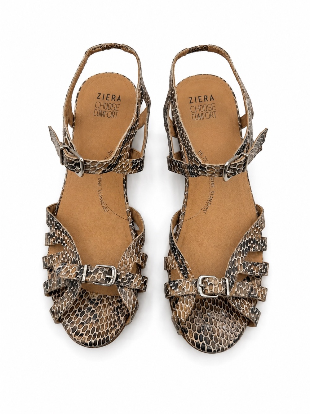 Ziera Choose Comfort Snakeskin Print Leather Strappy Sandals Adjustable Buckle